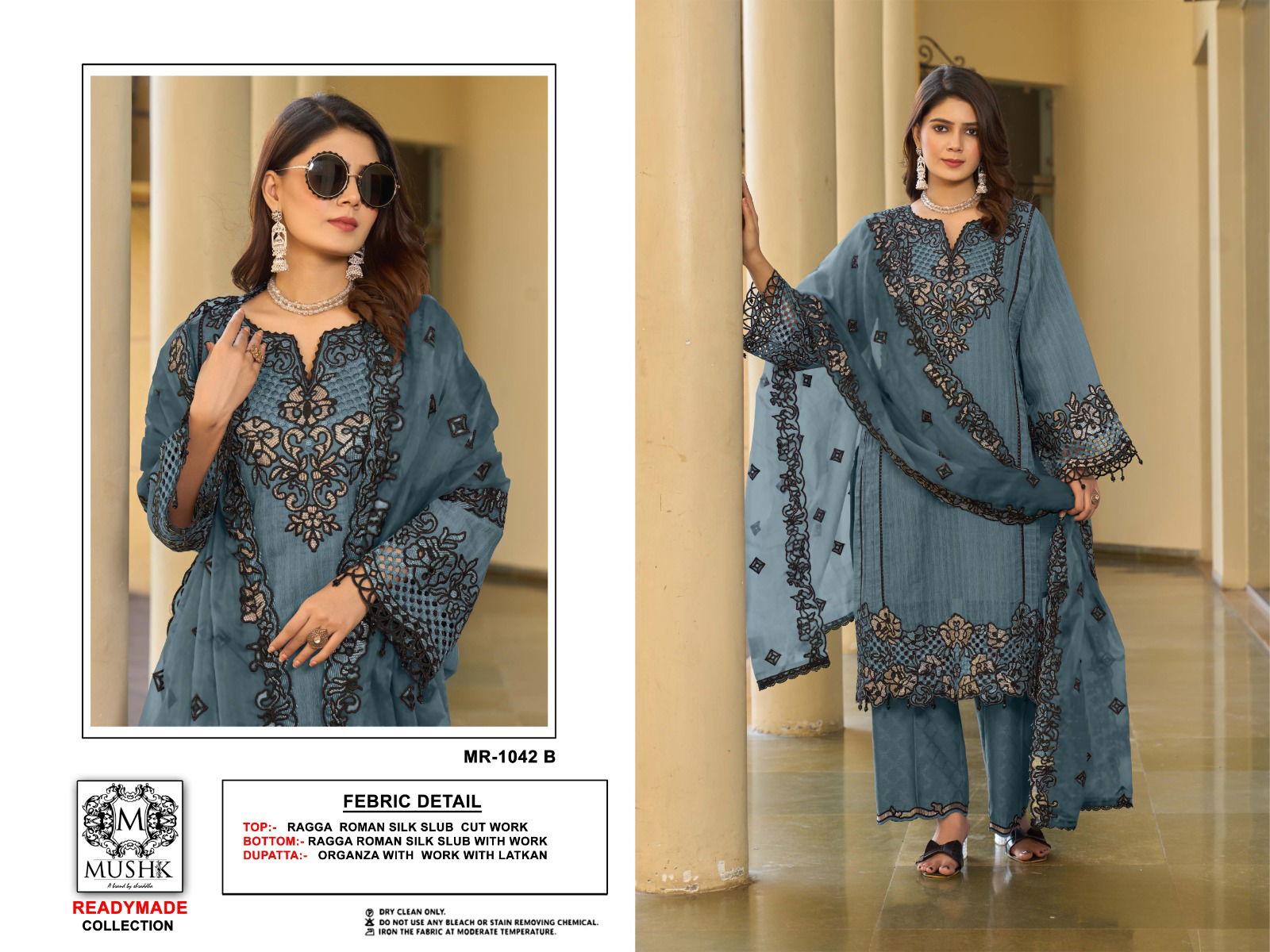 MR 1042 A To D By Mushk Raga Roman Silk Readymade Suits Wholesalers In Delhi